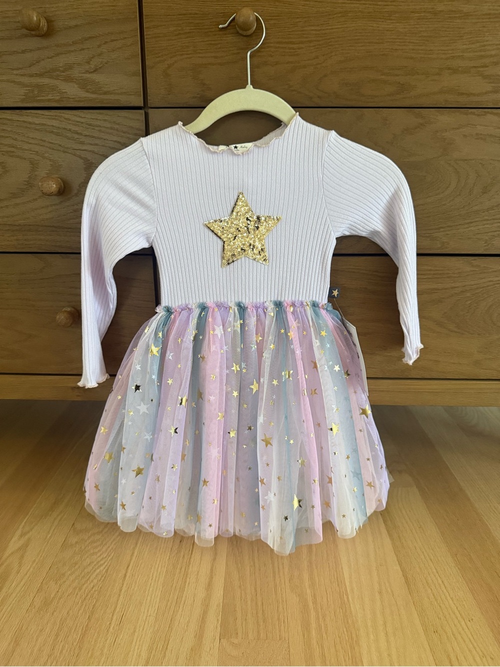 Long Sleeve Pink Star Tulle Dress for Girls